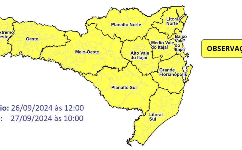 Frente fria avança em Santa Catarina com previsão de temporais