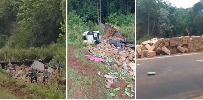 Motorista de carreta de Concórdia fica ferido em acidente na SC-480, em São Lourenço do Oeste