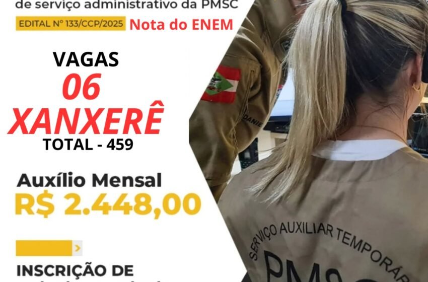  Xanxerê tem 6 vagas no novo edital da PMSC para Agentes Temporários