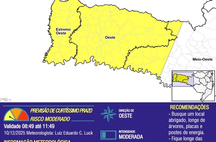  Defesa Civil emite alerta para rajadas de vento no Oeste Catarinense